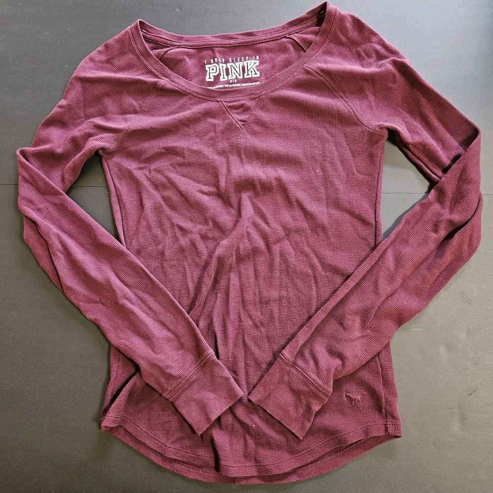 PINK Victoria's Secret M Burgundy Thermal Long Sleeve Scoop Neck Top